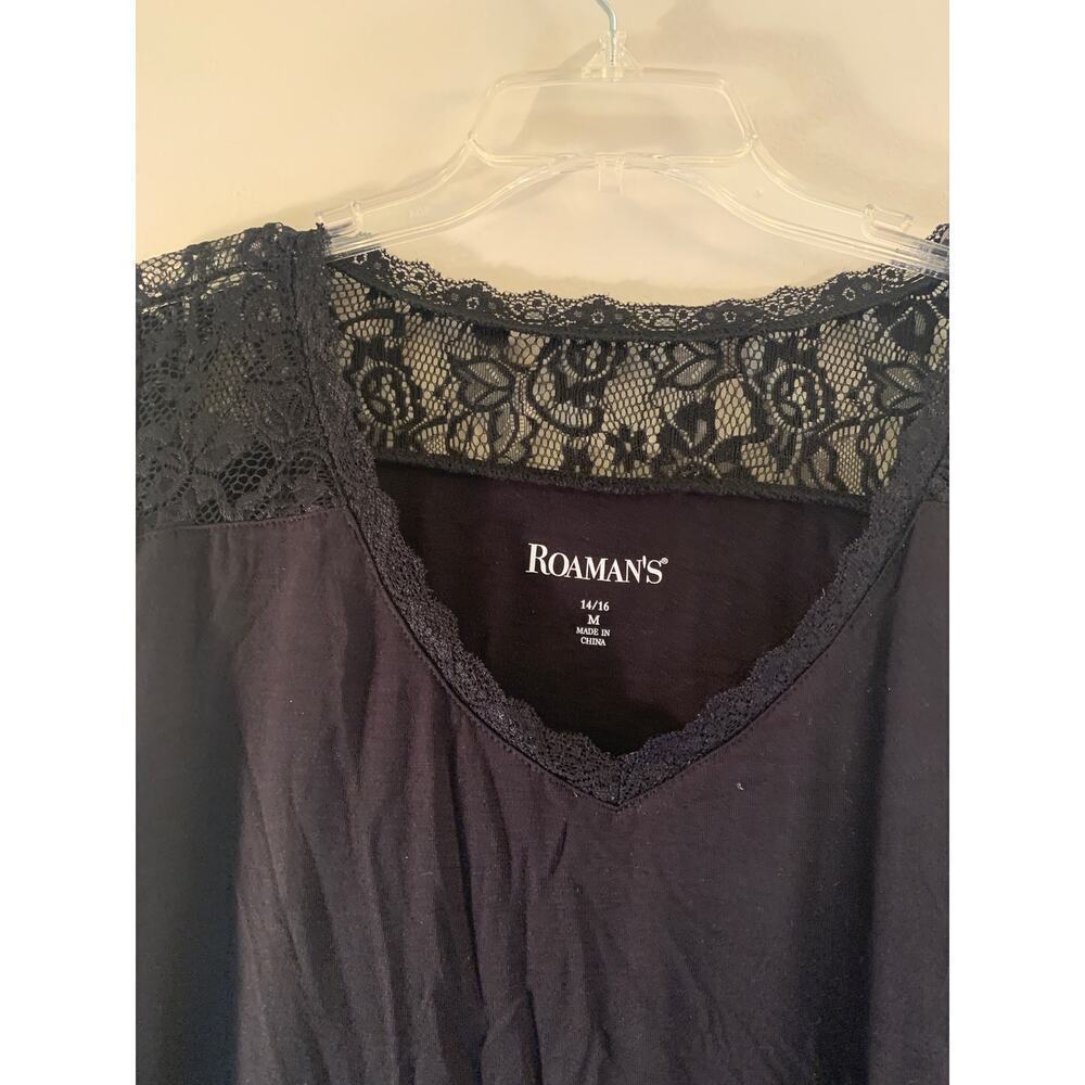 ROAMAN’S Women’s Black Top with Lace Sleeves / Size: 14-16 - Picture 8 of 8